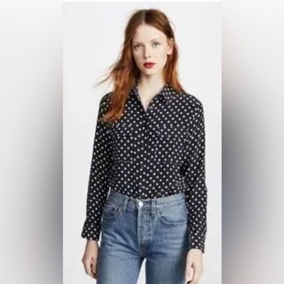 Equipment Slim Signature Blouse with black and white polka dots. Small - Picture 1 of 9